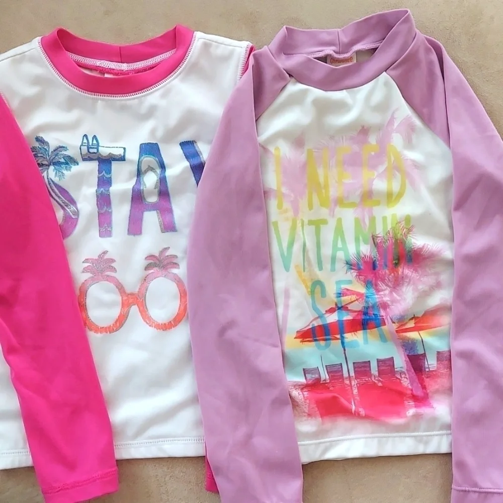 Gymboree UPF50+ long sleeves rash guard 2 pack - pink white - size XS (4)